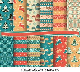 set of Christmas abstract vector paper with decorative shapes and design elements for scrapbook
