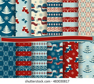set of Christmas abstract vector paper with decorative shapes and design elements for scrapbook