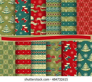 set of Christmas abstract vector paper with decorative shapes and design elements for scrapbook