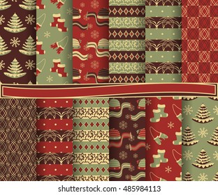 set of Christmas abstract vector paper with decorative shapes and design elements for scrapbook