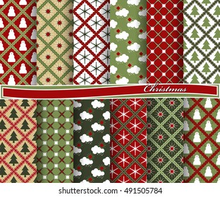 set of Christmas abstract vector paper with decorative shapes and design elements for scrapbook