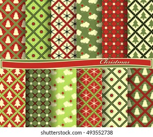 set of Christmas abstract vector paper with decorative shapes and design elements for scrapbook