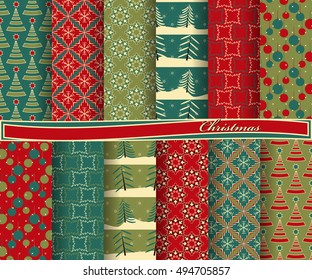 set of Christmas abstract vector paper with decorative shapes and design elements for scrapbook
