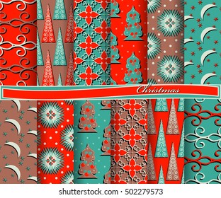 set of Christmas abstract vector paper with decorative shapes and design elements for scrapbook