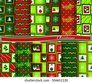 set of Christmas abstract vector paper with decorative shapes and design elements for scrapbook
