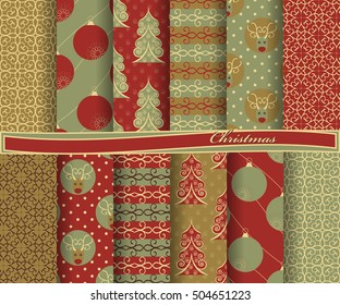 set of Christmas abstract vector paper with decorative shapes and design elements for scrapbook