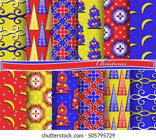 set of Christmas abstract vector paper with decorative shapes and design elements for scrapbook