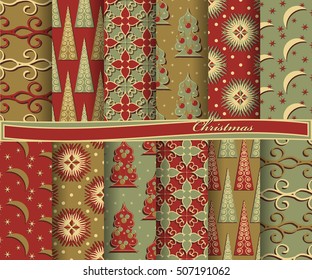 set of Christmas abstract vector paper with decorative shapes and design elements for scrapbook