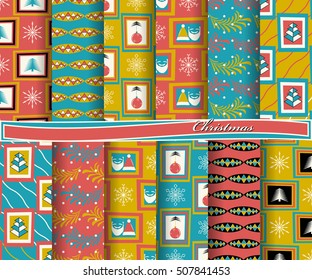 set of Christmas abstract vector paper with decorative shapes and design elements for scrapbook