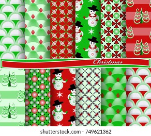 set of Christmas abstract vector paper with decorative shapes, Christmas symbols and design elements for scrapbook