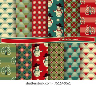set of Christmas abstract vector paper with decorative shapes, Christmas symbols and design elements for scrapbook