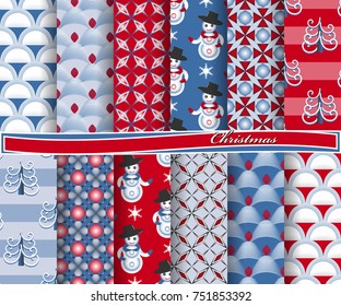 set of Christmas abstract vector paper with decorative shapes, Christmas symbols and design elements for scrapbook
