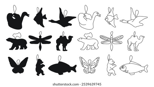 Set of christmas animal toys , New Year decoration in sketch style