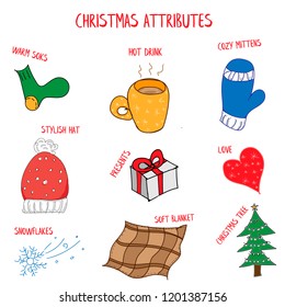 Set of christmas attributes, vector illustration 