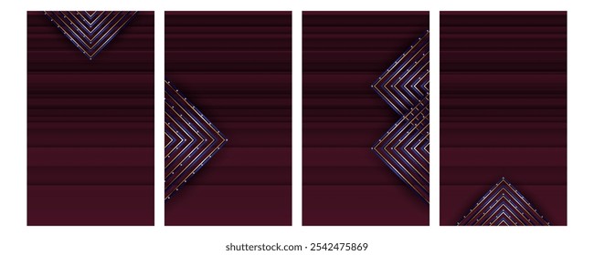Set Christmas bacgrounds banners or cards Dark red and green gold abstract background luxury golden line template premium vector