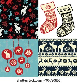 Set of christmas background with deers