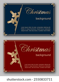 Conjunto de diseño de Plantilla de fondo de Navidad. tarjeta elegante con silueta de copo de nieve. Ilustración vectorial Horizontal para el telón de fondo, saludo, invitación, cartel, Anuncio en azul oscuro noble, rojo con oro