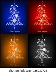 Set Christmas background with Tree and stars. Vector