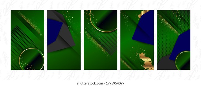 Set of Christmas backgrounds abstract gold luxury dark and golden line template premium vector. New Year greeting cards or banners