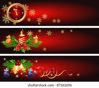 Set Christmas backgrounds with candles, bells and chimes