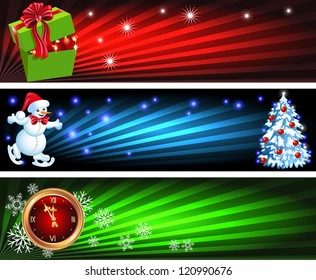 Set Christmas backgrounds with gift box, Snowman and chimes