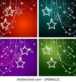 Set Christmas backgrounds with snowflakes, beads and shining stars