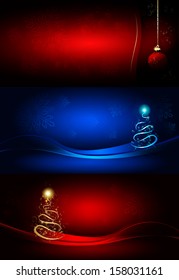 Set Christmas backgrounds with tree, ball and stars