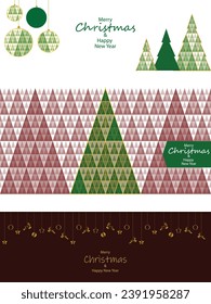 Set von Weihnachtshintergründen. Weihnachtsbaum. Weihnachtsdekoration. Winterurlaub. Banner, Grußkarte, Poster
