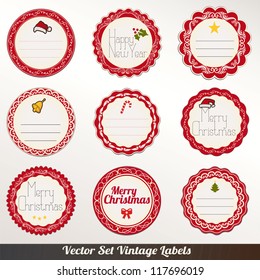 Set of Christmas Badge and Design Elements, old dirty paper textures and vintage new year labels. Elements for Xmas design.