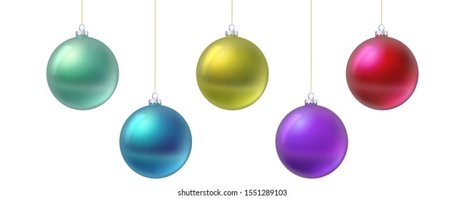 Set of Christmas ball, different colors, isolated on white background. Vector 3d illustration, EPS10.