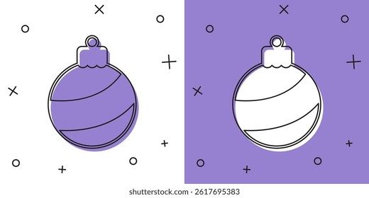 Set Christmas ball icon isolated on white and purple background. Merry Christmas and Happy New Year.  Vector