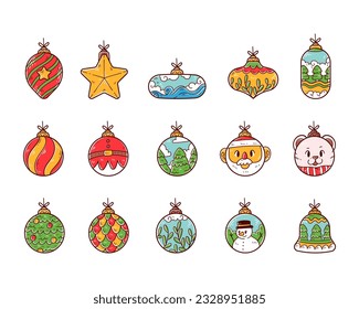 Set of christmas ball ornament hand drawn illustration