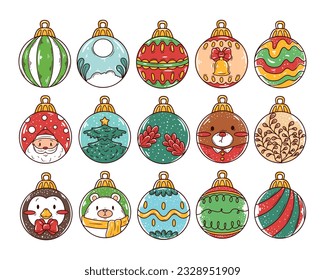 Set of christmas ball ornament hand drawn illustration