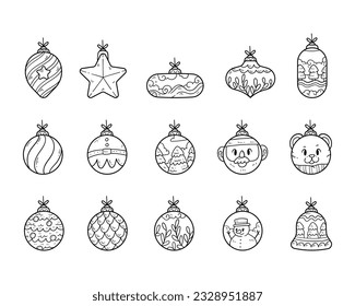 Set of christmas ball ornament outline sketch hand drawn illustration