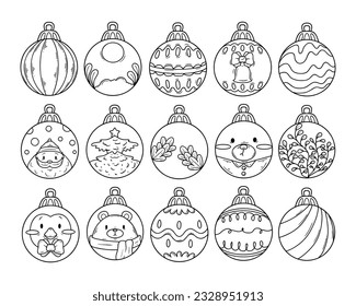 Set of christmas ball ornament outline sketch hand drawn illustration