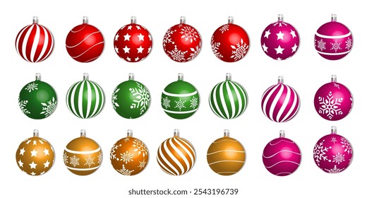 Set Christmas ball with snow effect isolated on white background. Collection different Christmas ball template. New year toy decoration - stock vector