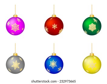 set of christmas ball with snowflake design