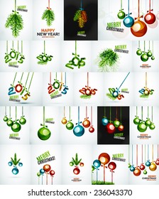 Set of Christmas balls, baubles, New Year Concepts, Greeting cards or Invitation Templates
