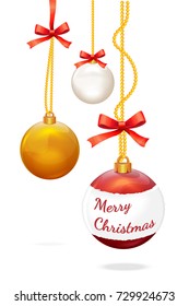 Set of Christmas balls with bow pictures and Christmas beads