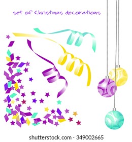 a set of Christmas balls and confetti