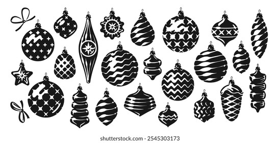 Set of christmas balls and decorations. New year holiday concept. Vector illustration isolated on white background