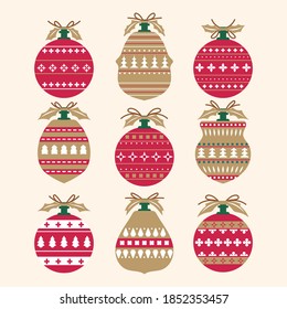Set of Christmas Balls Decorations Vector Illustration