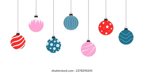 Set of christmas balls. Decorative elements for greeting card, poster, banner, advertising, scrapbooking. Vector illustration. 