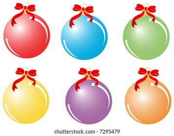Set of Christmas balls with decorative ribbon bow