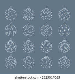 A set of Christmas balls with different abstract patterns. Doodle vector color clipart illustration.
