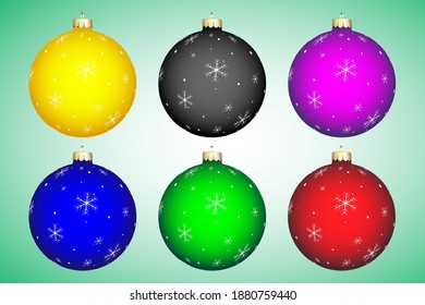 Set of Christmas balls of different colors with a pattern. Vector illustration.