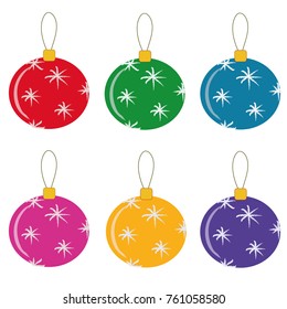 Set of Christmas balls of different colors on white background vector illustration