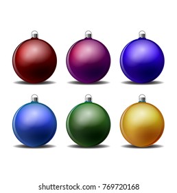set of Christmas balls of different colors. 6 balls of red, pink, blue, blue, green, yellow