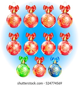 Set of christmas balls with different snowflakes. Snowflakes with white path vector illustration