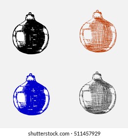 set Christmas balls. Doodle hand-drawing Christmas balls